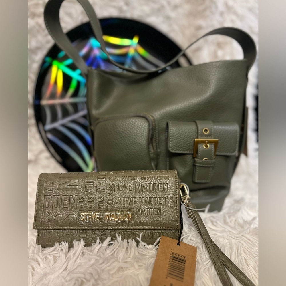 💚💚NWT-STEVE MADDEN OLIVE GREEN SHOULDER BAG AND WALLET💚💚 - Picture 5 of 17